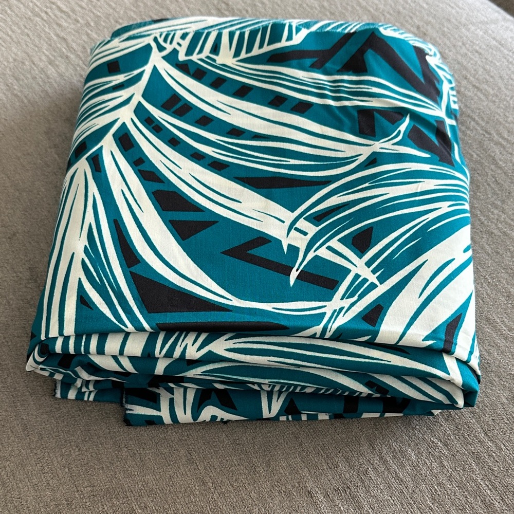 Teal and White Leaf Print Fabric